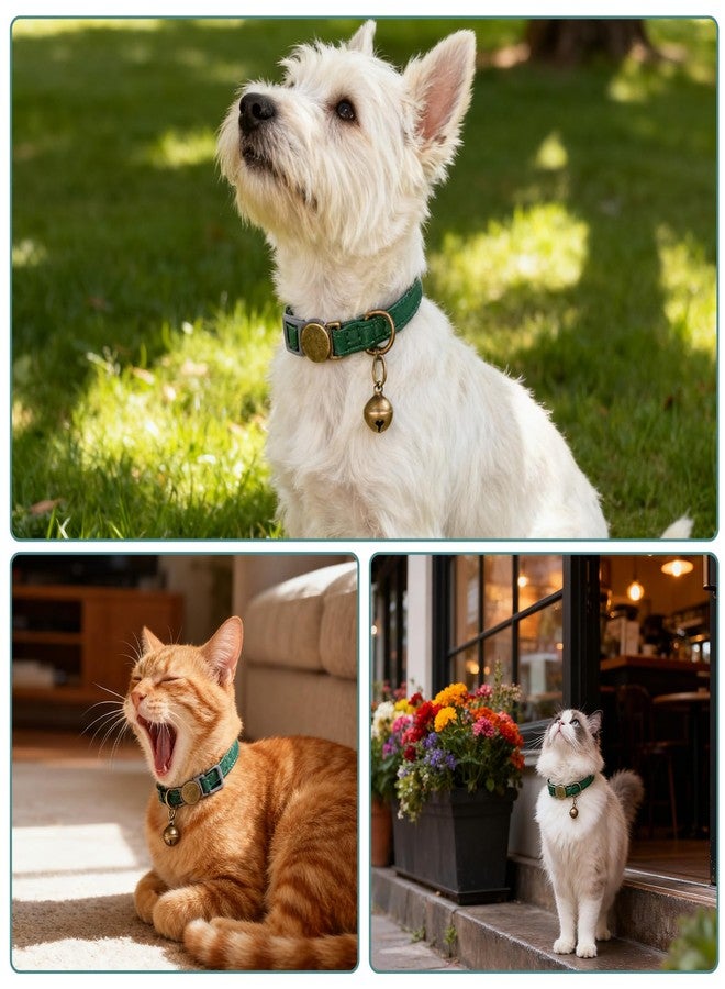 Zelphvt Leather Cat Collar with Bell Green Retro Collar for Cats Adjustable Kitten Collars for Most Cats and Kittens(7.5"-10.5") - Image 4